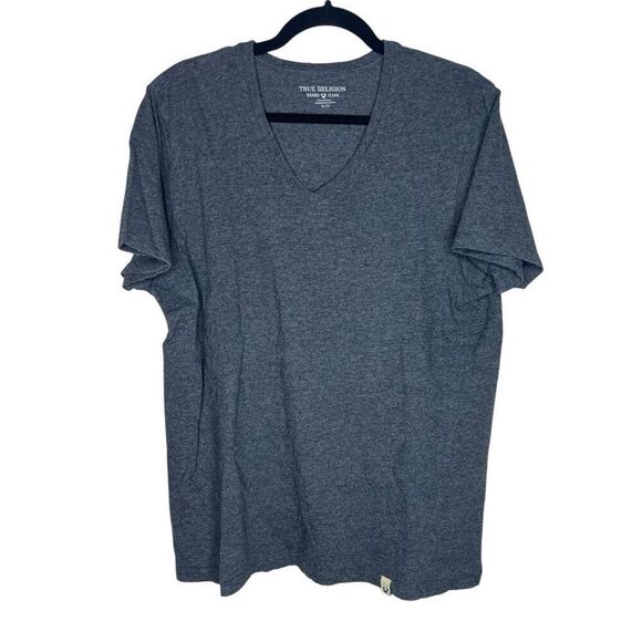 True Religion V-Neck T-Shirt Gray XL 100% Cotton Logo Tag Casual Tee - Picture 1 of 8